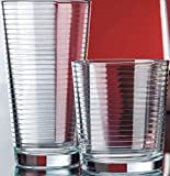 Set of 16 Heavy Base Ribbed Durable Drinking Glasses Includes 8 Cooler Glasses (17oz) and 8 Rocks Glasses (13oz), - Clear Glass Cups - Elegant Glassware Set