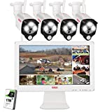 [2K&2 Way Audio&Thermal Detection] Tonton Wireless All-in-One Ultra HD Security Camera System with 16 Inch Monitor, 8CH NVR with 1TB HDD,4PCS 3MP Outdoor Bullet IP Cameras,Plug and Play