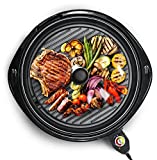 Elite Gourmet EMG-980B Smokeless Electric Tabletop Grill Nonstick, 6-Serving, Dishwasher Safe Removable Grilling Plate, Grill Indoor, Tempered Glass Lid, Adjustable Temperature, 14', Black
