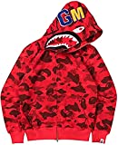 EUDOLAH Hoodie Shark Camo Print Women’s Jacket Full Zip Up Fashion Street Wear Unisex for Men Women Boys and Girls Red-2,Small