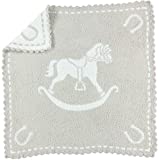 Barefoot Dreams CozyChic Scalloped Baby Receiving Blanket - Stone & Rocking Horse,Stone & White,30x32,CozyChic Scalloped Receiving Blanket