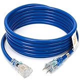 20 Amp 15-FT 12/3 Heavy Duty SJTW Indoor/Outdoor Extension Cord with LED Blue 15' 12-Gauge Grounded 15-Amp Three-Prong Power-Cord