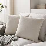 Meekio Set of 2 Ivory Pillow Covers 22 x 22 Inch Farmhouse Boho Decorative Throw Pillow Covers Linen Cushion Covers for Sofa Couch Décor