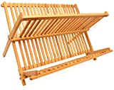 ROYALHOUSE Bamboo Dish Rack, Collapsible Dish Drainer, Foldable Dish Drying Rack, Wooden Plate Rack, Made of 100% Natural Bamboo