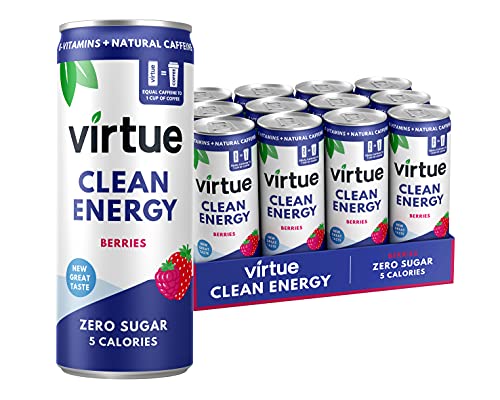Virtue Clean Energy - Zero Sugar Natural Energy Drink, 12 Pack (Berries, 8.4oz)