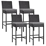 VIVOHOME 4 Packs Outdoor Wicker Barstool Patio Rattan Furniture with Cushions Black