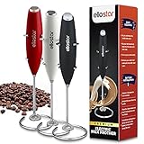 ellostar Milk Frother Handheld Electric Battery Operated Foam Maker For Coffee, Latte, Cappuccino, Frappe, Matcha, Hot Chocolate, Drink Mixer With Stainless Steel Whisk, Stand Included (Black)