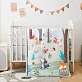 beeweed 3-Piece Crib Bedding Set for Boys Girls, Soft Baby Bedding Set Including Blanket, Crib Skirt & Crib Sheets, Woodland Animal Nursery Bedding Set