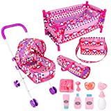 Baby Doll Stroller Set - Doll Nursery Playset Include Doll Pack N Play, Doll Bedding Kit, Travel Bag, Doll Care Set Suitable for 16 Inch Doll