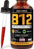 Vitamin B12 Sublingual (Vegan) - Methylcobalamin B12 Vitamins 5000 mcg, B12 Liquid, Liquid B12, B12 Drops, Methyl B12, Liquid B-12 Vitamin Natural Cherry Flavor