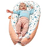 Hiseeme Baby Lounger, Baby Nest Co-Sleeping, Baby Lounger Girl for Newborn Essentials， Premium Breathable Natural Cotton Baby Shower Gifts, Portable Adjustable Baby Nest Sleeper with Pillow (Pink)