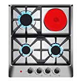 forimo 24×20 Inches Stainless Steel Gas Cooktop Built in Gas Stove 3 Sealed Burners +1 Electric Stove, Cast Iron Grate Stove-Top LPG/NG Dual Fuel Thermocouple Protection Easy to Clean