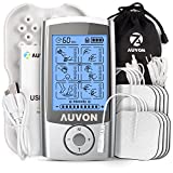 AUVON Rechargeable TENS Unit Muscle Stimulator, 24 Modes 4th Gen TENS Machine with 8pcs 2'x2' Premium Electrode Pads for Pain Relief