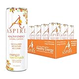 Aspire Healthy Energy Drink, Mango Lemonade (Pack of 12) 12 oz Cans, Natural Caffeine and Zero Sugar, Coffee Substitute, Vitamins B & C, Keto, Vegan, and Kosher Friendly