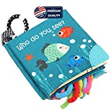 Fish Soft Cloth Book, Crinkle Baby Books Toys Shark Tails Soft Activity Early Education Toy for Babies,Toddlers,Infants,Kids, Teether Ring,Teething Baby Book Baby Shark,Octopus, Ocean Sea Animal Books