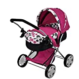 Hauck Pink Dot Doll Pram with Retractable Large Canopy, Shopping Basket & Removable Carry Cot, converts to a Bed