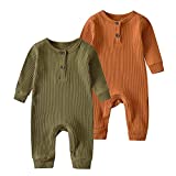 Baby Boy Girl 2 Pack Solid Romper Long Sleeve One Piece Jumpsuits Clothes Sets Yellow & Dark Green 6-9 Months