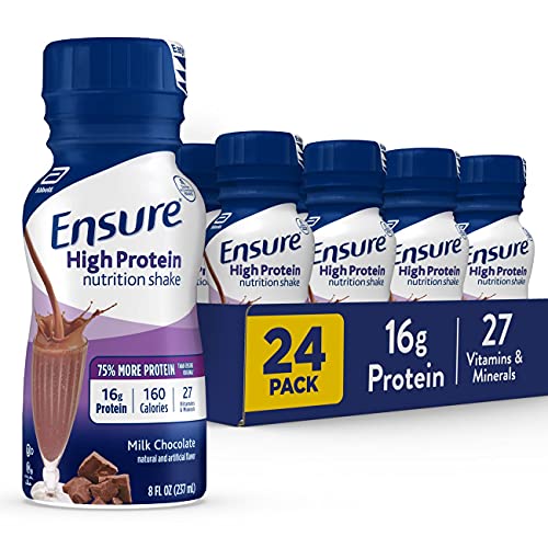Ensure High Protein Nutritional Shake with 16g of Protein, Ready-to-Drink Meal Replacement Shakes, Low Fat, Milk Chocolate, 8 fl oz, 24 Count