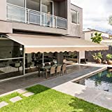 AECOJOY 13'×8' Patio Awning Retractable Sun Shade Awning Cover Outdoor Patio Canopy Sunsetter Market Deck Awnings with Manual Crank Handle, Beige
