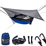 Easthills Outdoors Jungle Explorer 118' x 79' Double Camping Hammock Lightweight Rip-Stop Parachute Nylon 2 Person Hammocks with Removable Bug Net, Tree Straps and Tarp Blue