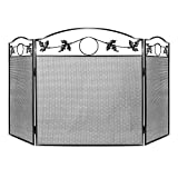 WBHome 3 Panel Wrought Iron Fireplace Screen Solid Baby Safe Fireplace Fence Leaf Design Steel Spark Guard Outdoor Metal Decorative Mesh Cover for Fireplace Panels (50' L x 29' H)
