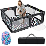 Baby Playpen, 79 x 63 Inches Extra Large Playpen with 50 PCS Ocean Balls, Indoor & Outdoor Kids Activity Center, Infant Safety Gates with Breathable Mesh,Sturdy Play Yard for Babies and Toddlers