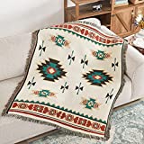 Touchat Native American Blanket Boho Throw Blanket for Sofa and Bed, Mexican Decorative Farmhouse Blanket, Southwest Decor Woven Blanket, Aztec Throw Blankets Bohemian with Tassel(Beige,50×60 inch)