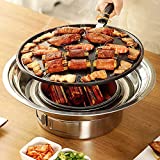 Charcoal Grill Korean Barbecue Grill Portable Stainless Steel Non-stick Charcoal Stove for Outdoor Camping BBQ Grill 13.7 inches Small Grill Outdoor Cooking