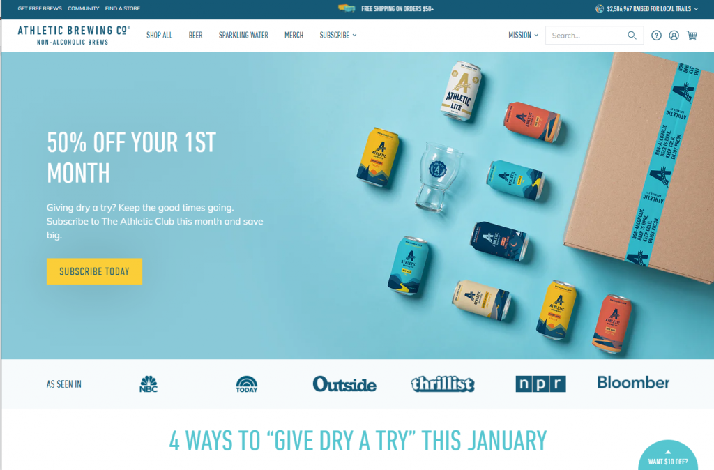 Athletic Brewing Review - Image of Home Page on AthleticBrewing.com